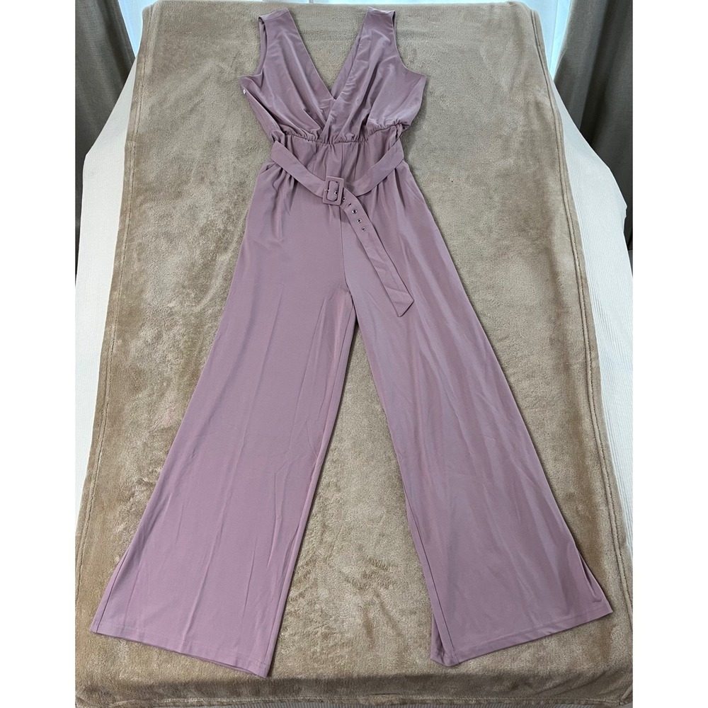 Halara Wide Leg Jumpsuit Women's M Purple Mauve V-Neck Belted Sleeveless NWOT